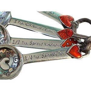 NEW Heart-Themed Engraved Measuring Spoons With Red Accents - Set Of 4
